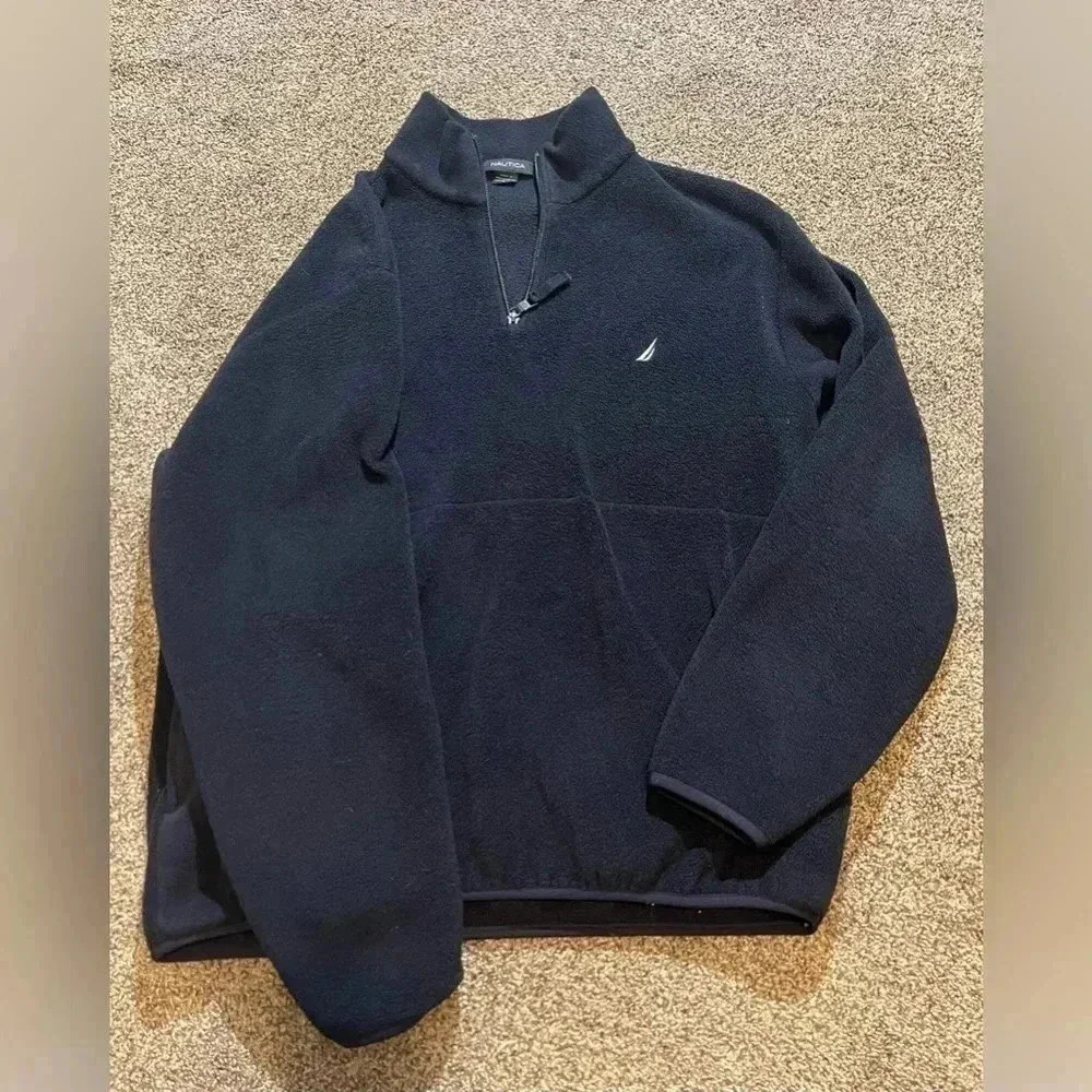 Nautica preppy navy blue half zip-up oversized casual classic pullover medium